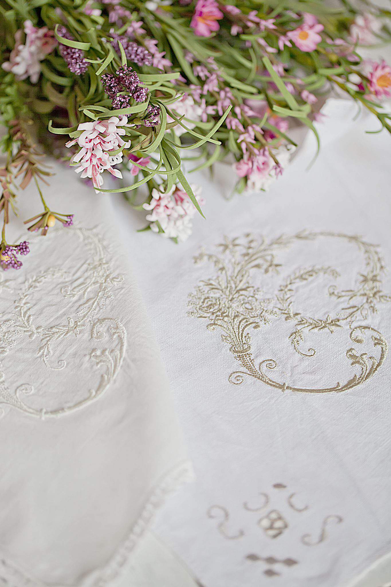Elaborate BRIDAL Embroidery & Applique ANTIQUE MONOGRAM S Wedding Hanky 