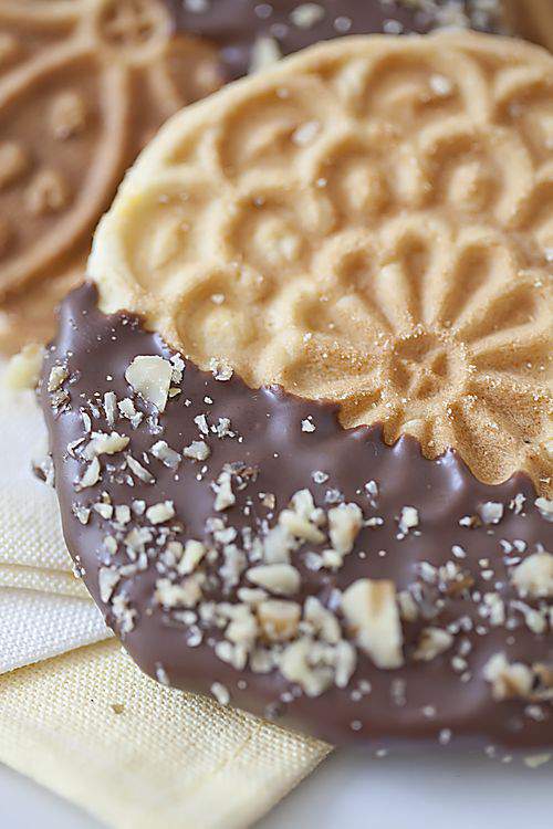 pizzelle with chocolate and nuts