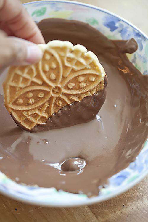 pizzelles dipped in chocolate
