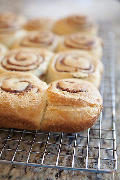 cinnamon buns out of the oven