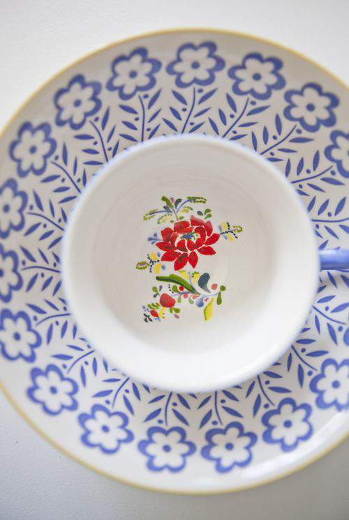 blue floral dishes