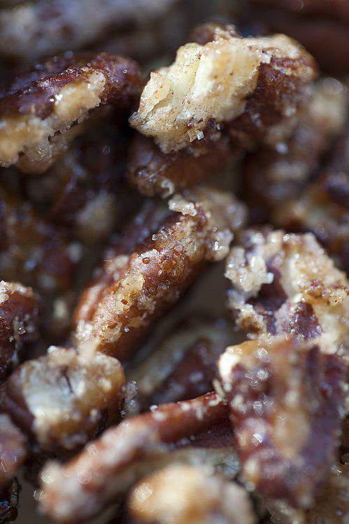 carmelized pecans close-up