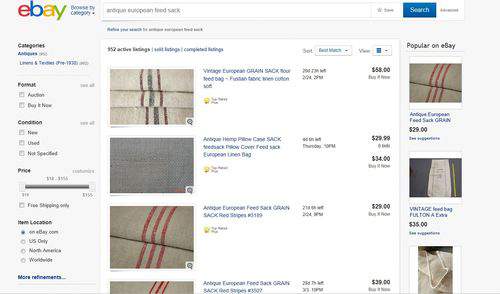 vintage grain sack Ebay listing