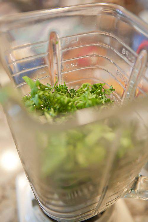 blending pesto ingredients