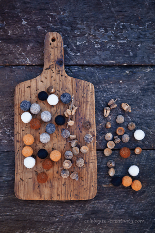 felted wool balls and acorn caps