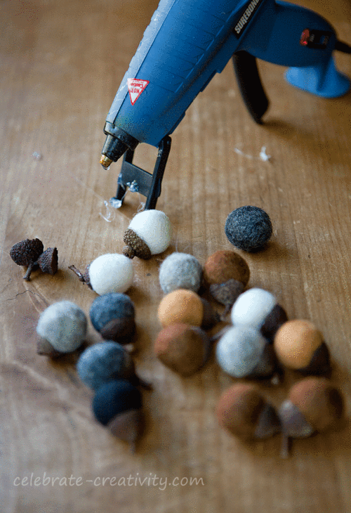 wool balls and hot glue gun