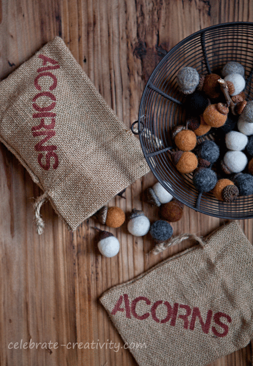 Burlap-acorn-sacks