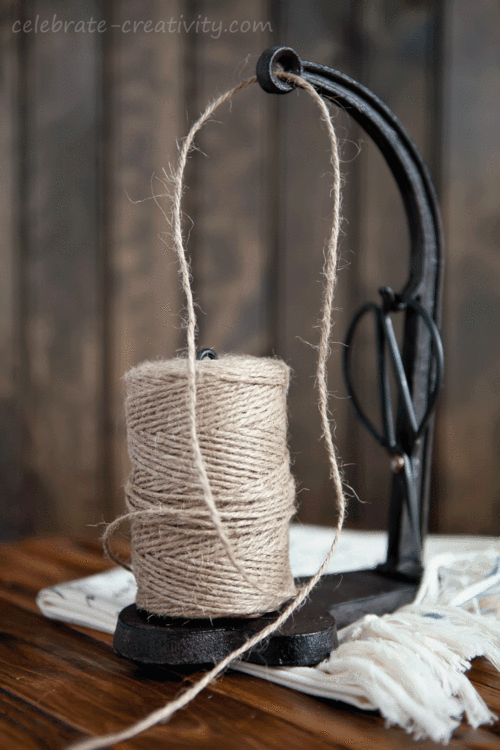 Cast iron string holder, jute rope dispenser