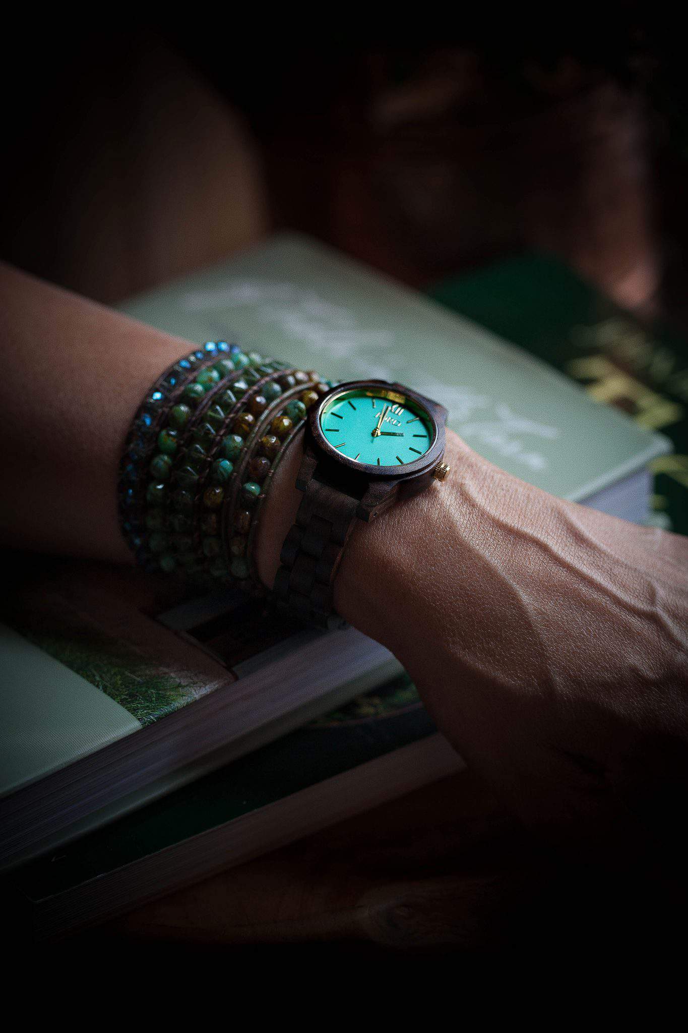 beaded bracelet and watch