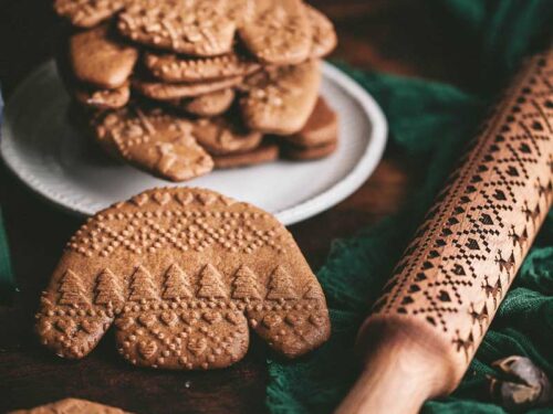 Embossed Rolling Pin Biscuit Roller Xmas Baking Cookies Cake Wooden