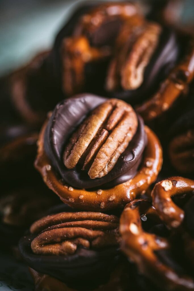 Rolo candy with pecan and pretzel