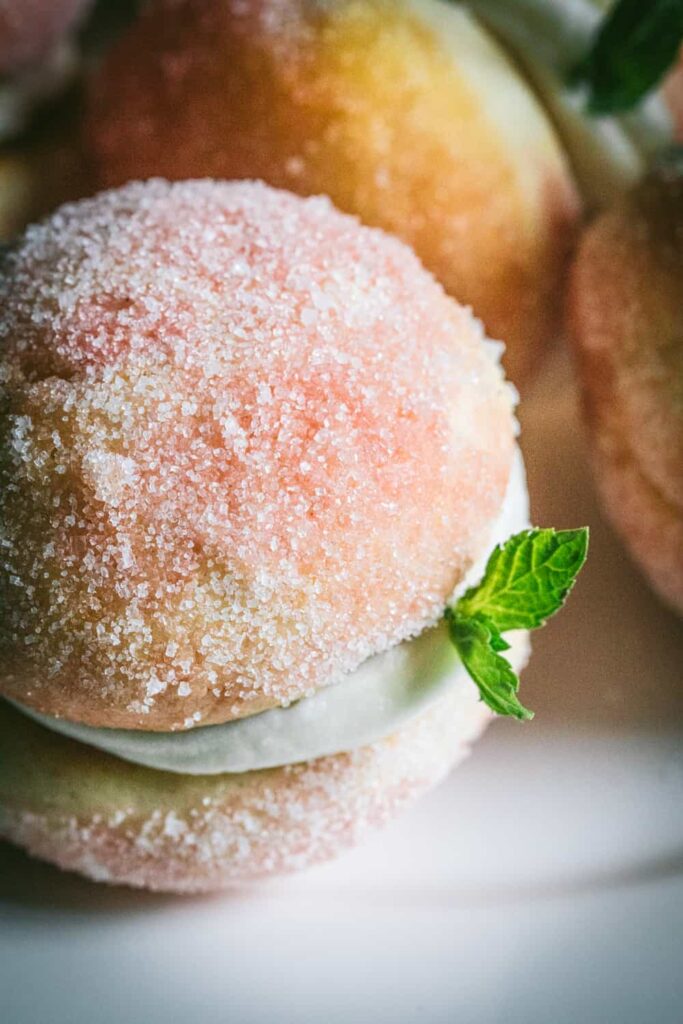 Peach cookie with mint leaf