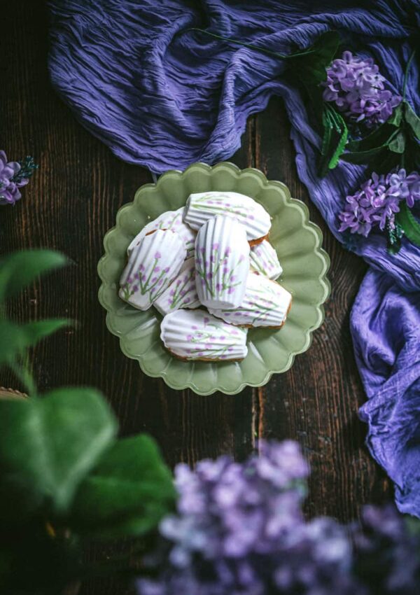 flatlay dish with madeleines